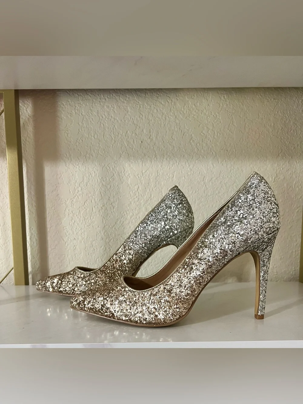 NEW Glitter Ombre Pointed Toe Pumps - Silver to Gold Heels